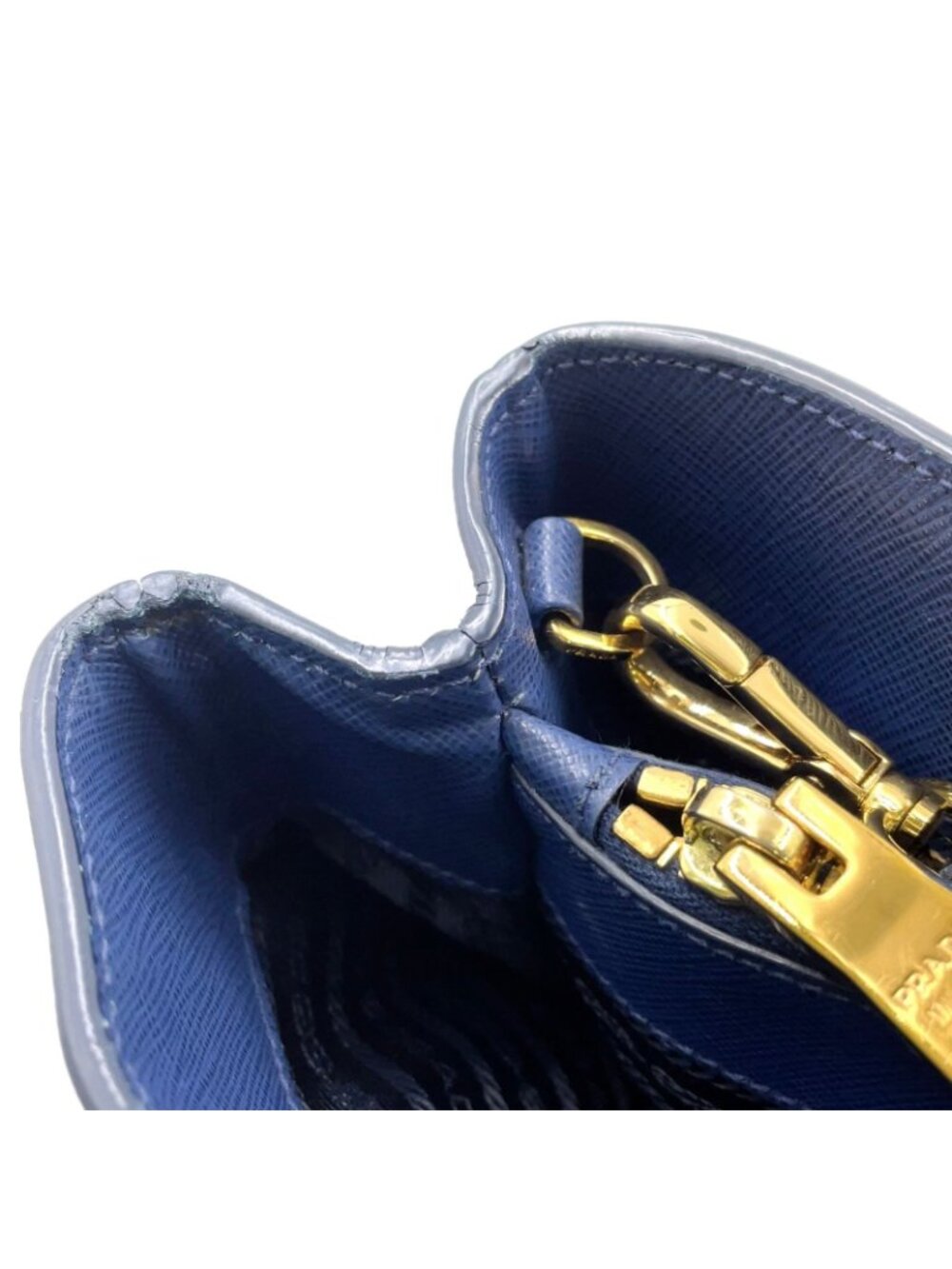 ★SOLD★ Prada Galleria 2-Way Shoulder Leather Blue Handbag Gold - Picture 13 of 15